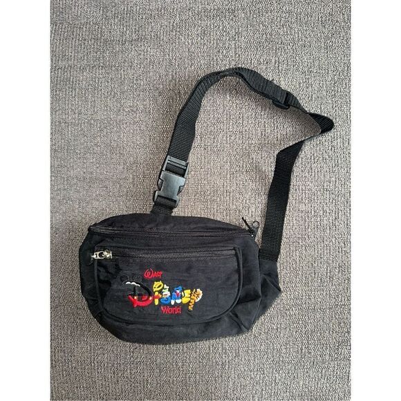 Vintage Walt Disney World Character Spell Out Fanny Pack Bag Black Unisex Adults - Picture 1 of 5